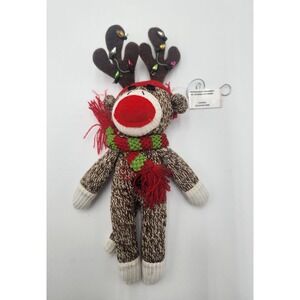 Reindeer Sock Monkey 10" Christmas Stuffed Animal Plush With Scarf‎ And Antlers